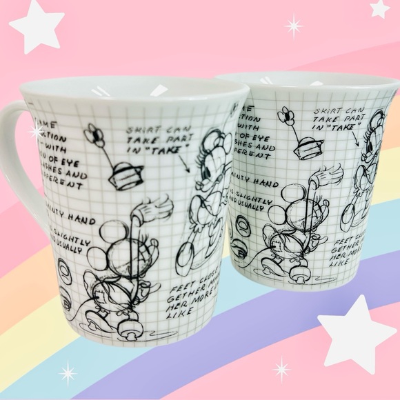 Tracey Porter Coffee Tea Mugs Disney Sketch Book Minnie Mouse Set of 2 - Picture 1 of 9